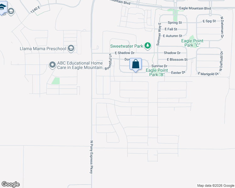map of restaurants, bars, coffee shops, grocery stores, and more near 3383 North Blue Jay Drive in Eagle Mountain