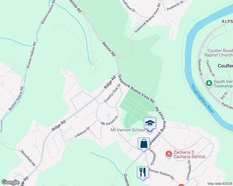 map of restaurants, bars, coffee shops, grocery stores, and more near 110 Mount Vernon Drive in McKeesport