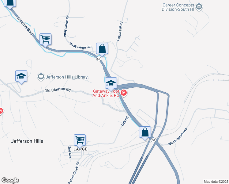 map of restaurants, bars, coffee shops, grocery stores, and more near 565 Lewis Run Road in Jefferson Hills