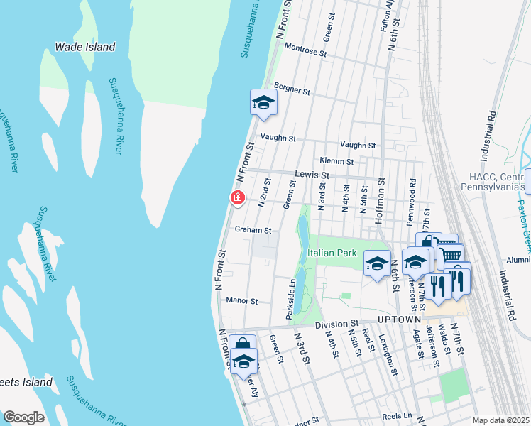 map of restaurants, bars, coffee shops, grocery stores, and more near 3021 North 2nd Street in Harrisburg