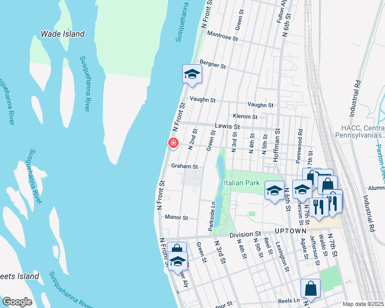 map of restaurants, bars, coffee shops, grocery stores, and more near 3021 North 2nd Street in Harrisburg