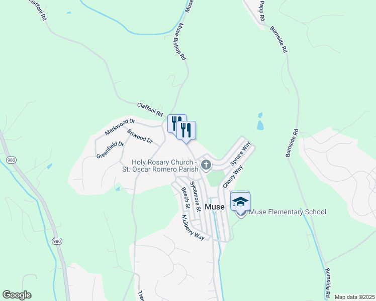 map of restaurants, bars, coffee shops, grocery stores, and more near 5 Walnut Street in Muse
