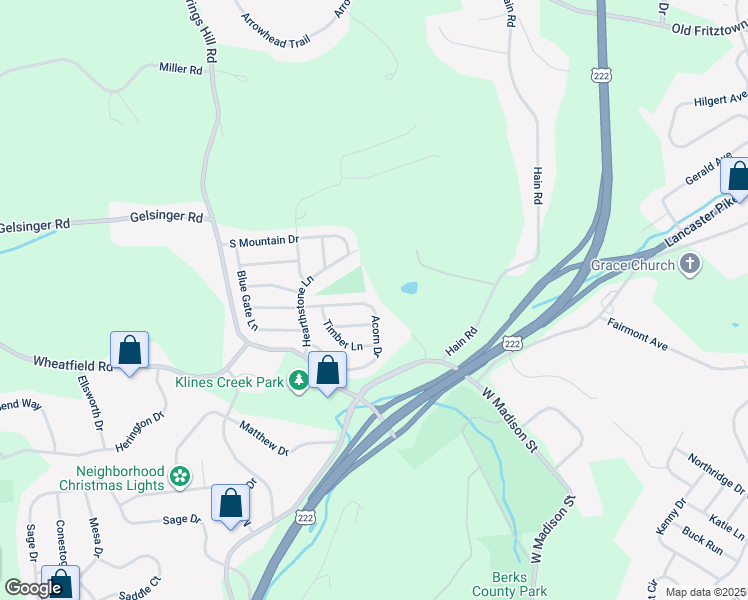 map of restaurants, bars, coffee shops, grocery stores, and more near 1759 Acorn Drive in Sinking Spring