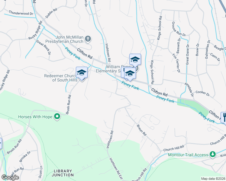map of restaurants, bars, coffee shops, grocery stores, and more near 990 Maple Spring Road in Bethel Park