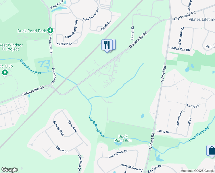 map of restaurants, bars, coffee shops, grocery stores, and more near 11 Taylor Court in West Windsor Township