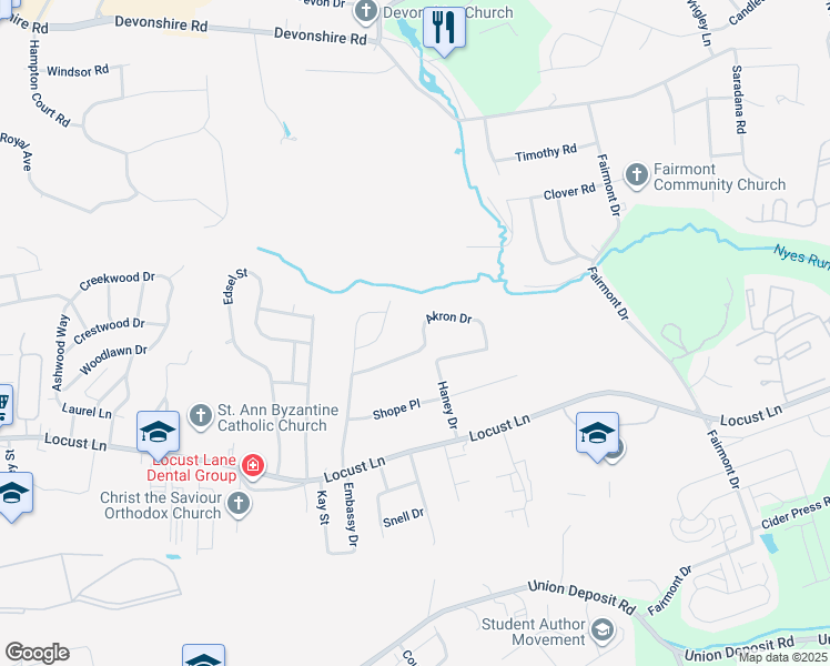 map of restaurants, bars, coffee shops, grocery stores, and more near 5616 Akron Drive in Harrisburg