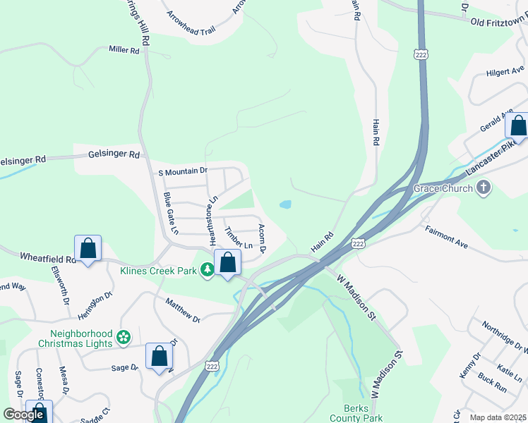map of restaurants, bars, coffee shops, grocery stores, and more near 1759 Acorn Drive in Sinking Spring