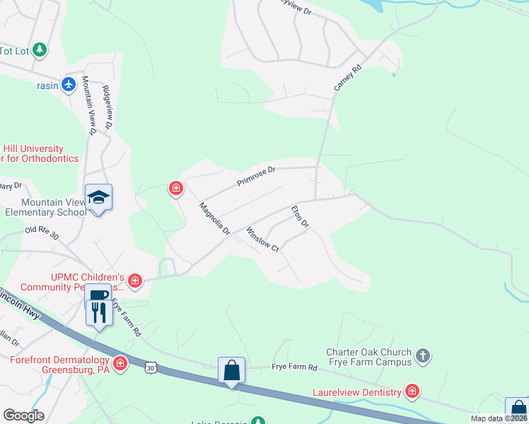 map of restaurants, bars, coffee shops, grocery stores, and more near 207 Kingsbrooke Drive in Greensburg