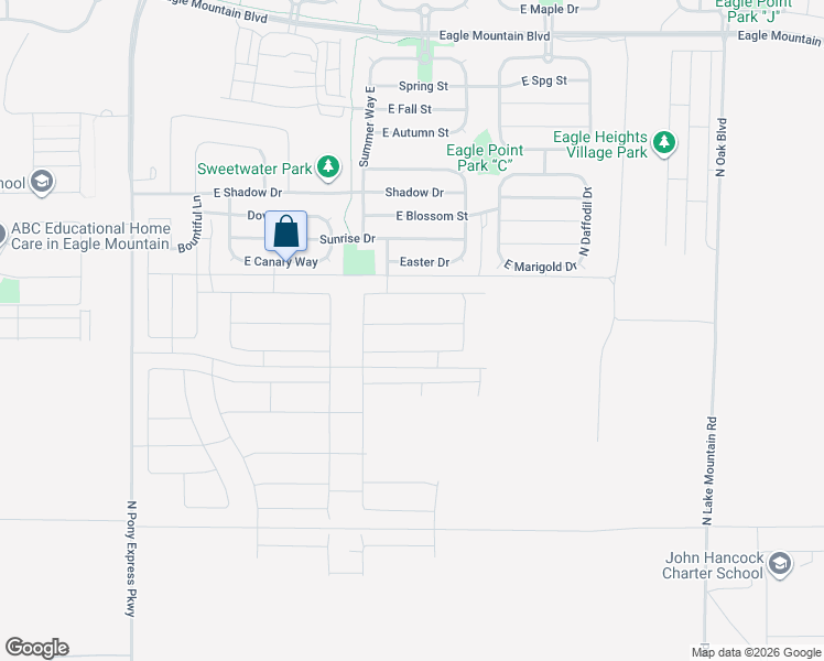 map of restaurants, bars, coffee shops, grocery stores, and more near 3523 Flower Drive in Eagle Mountain