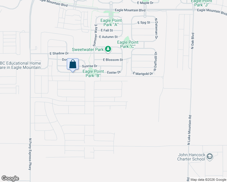 map of restaurants, bars, coffee shops, grocery stores, and more near 2118 Easter Drive in Eagle Mountain