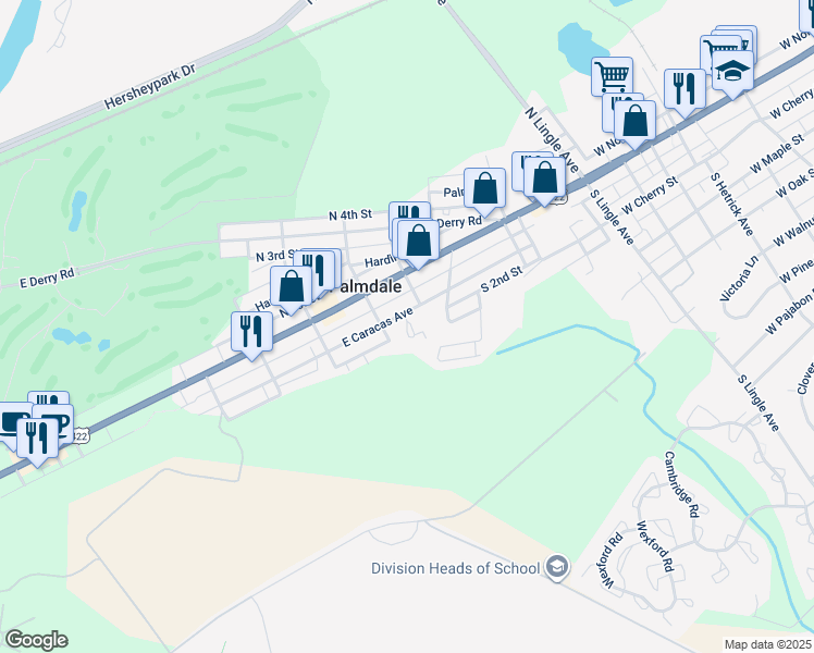 map of restaurants, bars, coffee shops, grocery stores, and more near 273 Hemlock Court in Hershey