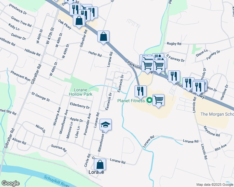 map of restaurants, bars, coffee shops, grocery stores, and more near 503 Eastwick Drive in Reading