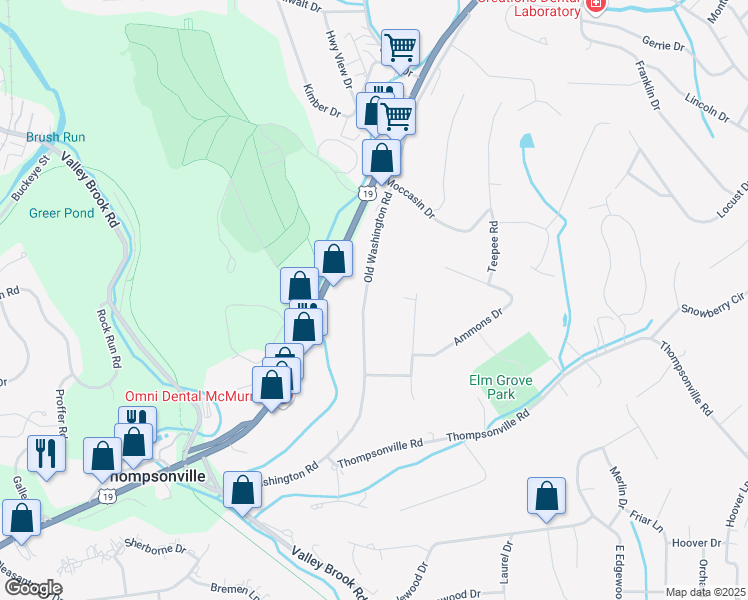 map of restaurants, bars, coffee shops, grocery stores, and more near 1014 Old Washington Road in Canonsburg