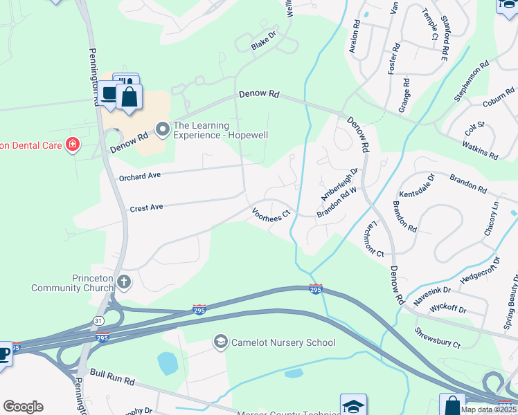 map of restaurants, bars, coffee shops, grocery stores, and more near 19 Voorhees Court in Pennington
