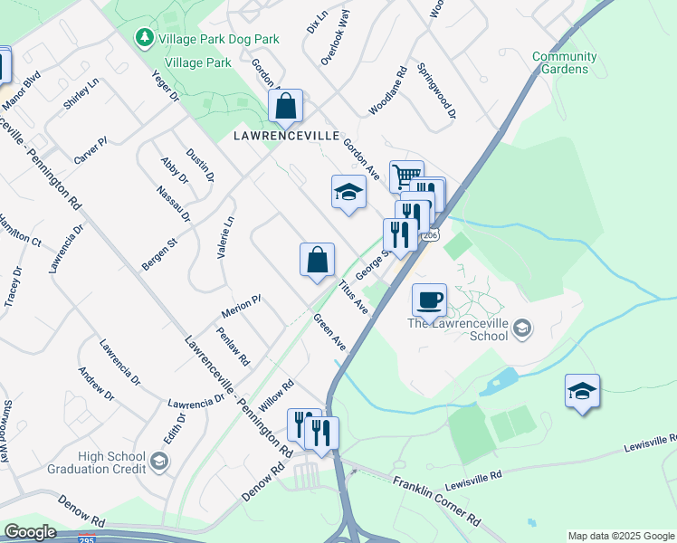 map of restaurants, bars, coffee shops, grocery stores, and more near 28 Titus Avenue in Lawrence Township