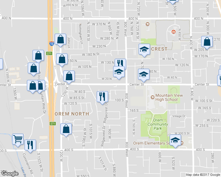 map of restaurants, bars, coffee shops, grocery stores, and more near 896 West 30 South Street in Orem