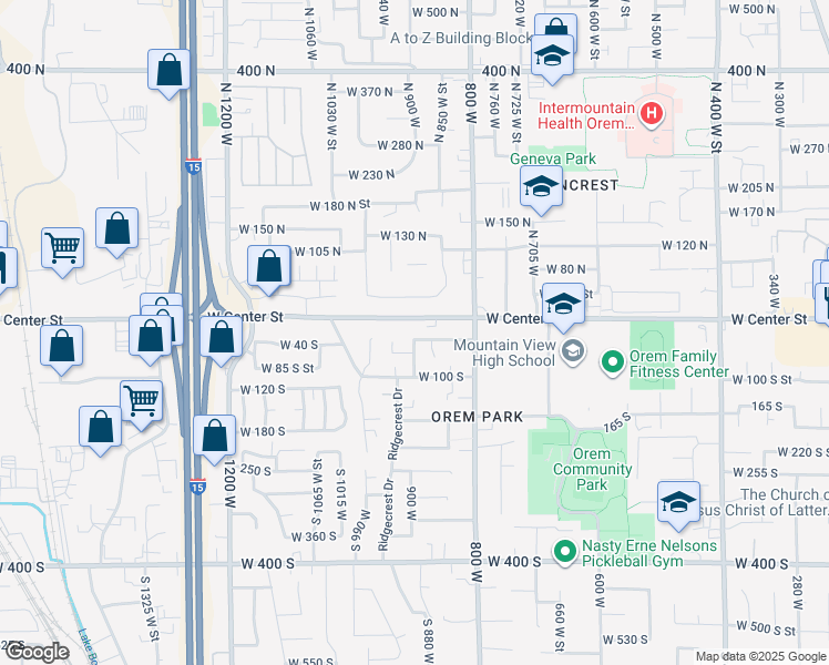 map of restaurants, bars, coffee shops, grocery stores, and more near 896 West 30 South Street in Orem