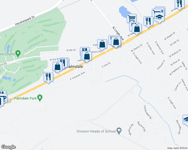 map of restaurants, bars, coffee shops, grocery stores, and more near 1 Skyview Drive in Hershey