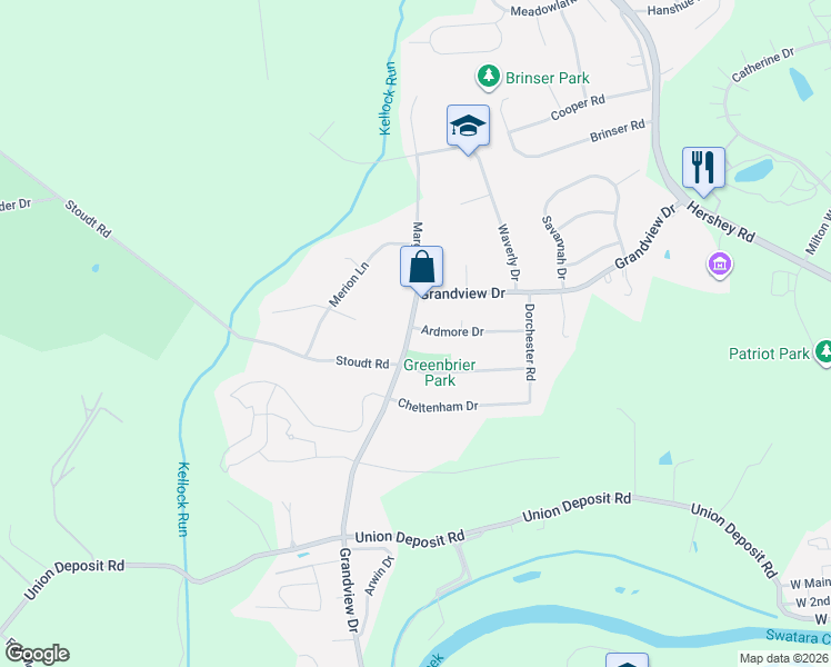map of restaurants, bars, coffee shops, grocery stores, and more near 237 Grandview Road in Hummelstown