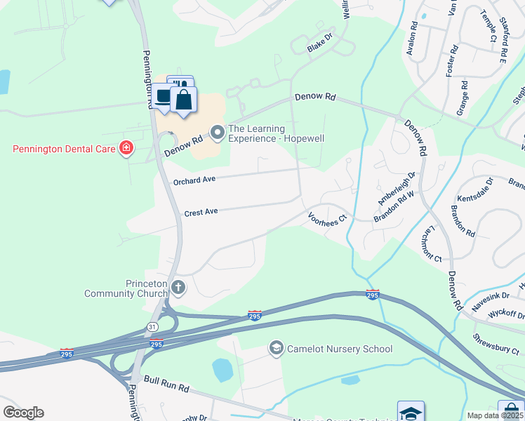 map of restaurants, bars, coffee shops, grocery stores, and more near 28 Crest Avenue in Pennington
