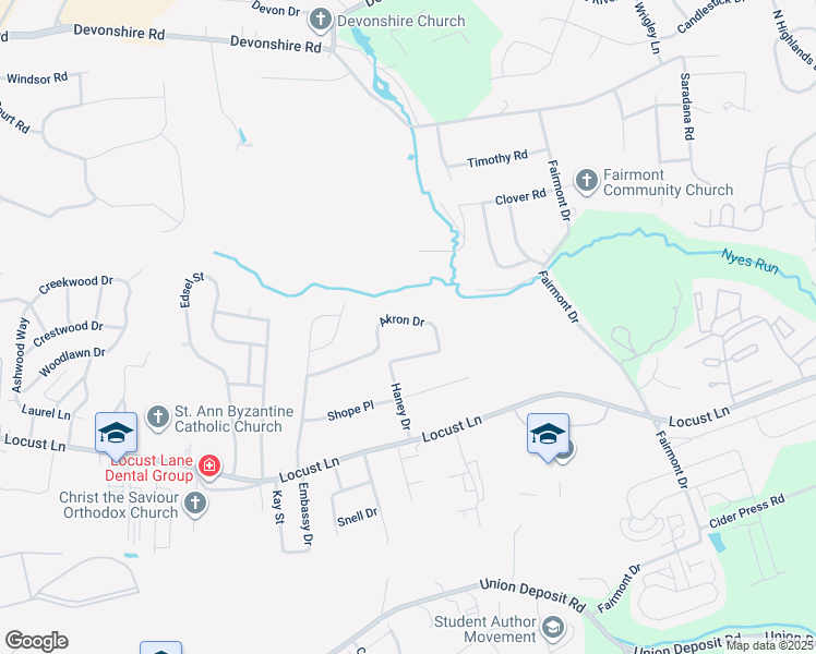map of restaurants, bars, coffee shops, grocery stores, and more near 5625 Akron Drive in Harrisburg