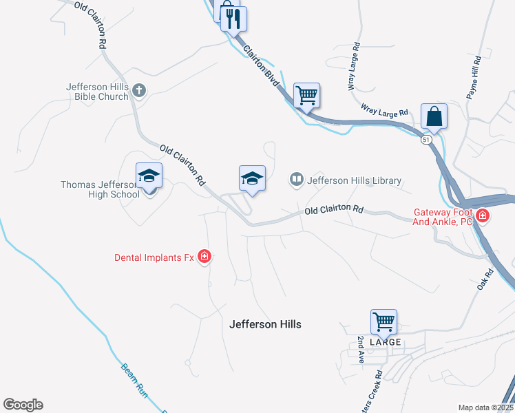 map of restaurants, bars, coffee shops, grocery stores, and more near 875 Old Clairton Road in Clairton