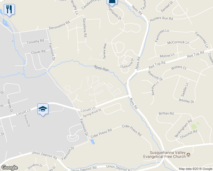 map of restaurants, bars, coffee shops, grocery stores, and more near 6155 Springford Drive in Harrisburg