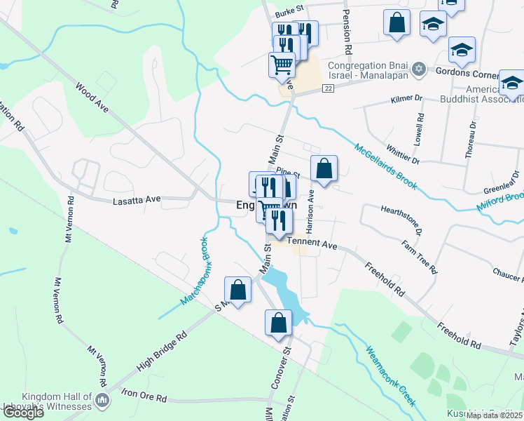 map of restaurants, bars, coffee shops, grocery stores, and more near in Englishtown