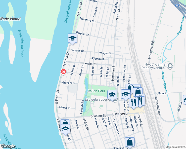 map of restaurants, bars, coffee shops, grocery stores, and more near 3115 North 3rd Street in Harrisburg
