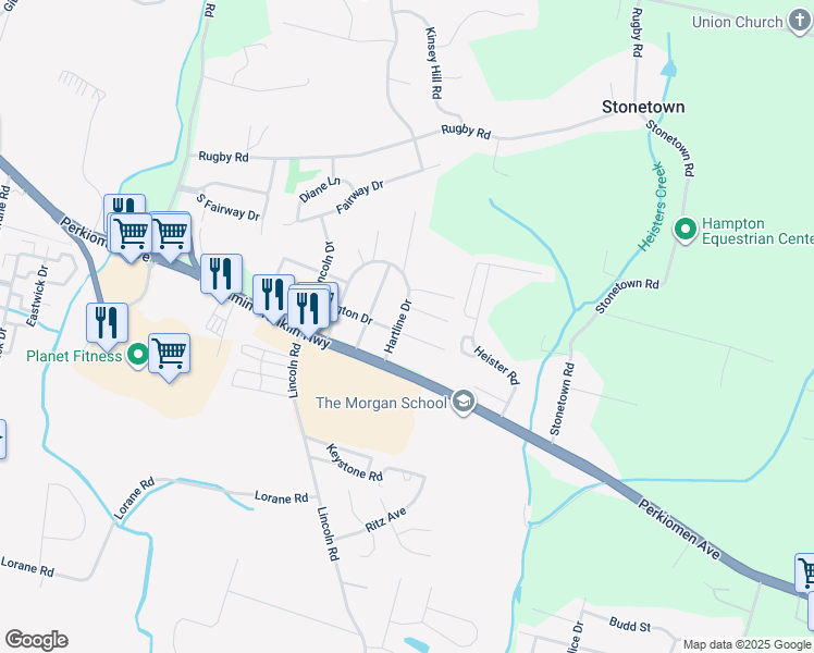 map of restaurants, bars, coffee shops, grocery stores, and more near 6101 Washington Drive in Reading