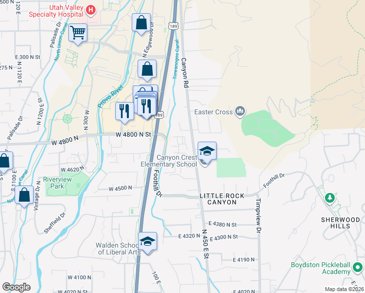map of restaurants, bars, coffee shops, grocery stores, and more near 294 East 4840 North in Provo