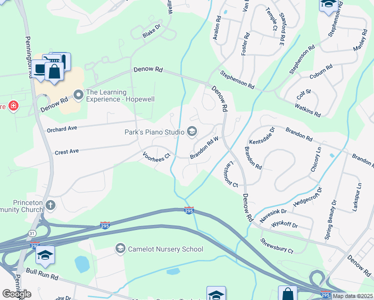 map of restaurants, bars, coffee shops, grocery stores, and more near 109 Kentshire Court in Pennington