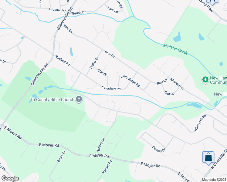 map of restaurants, bars, coffee shops, grocery stores, and more near 212 East Buchert Road in Gilbertsville
