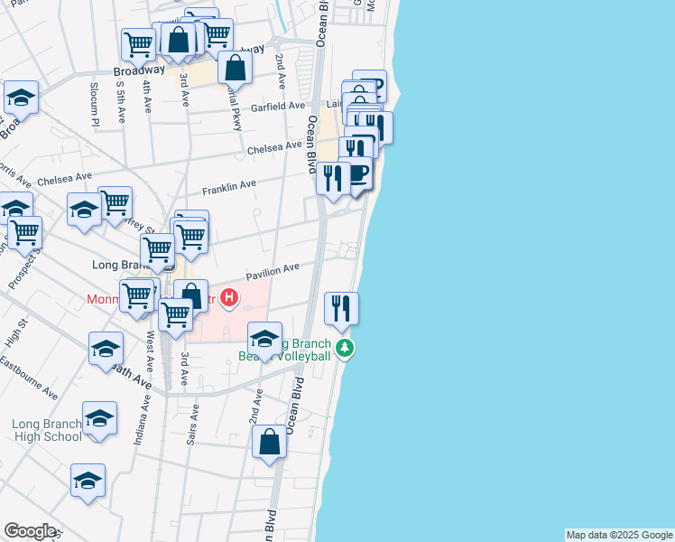 map of restaurants, bars, coffee shops, grocery stores, and more near 220 Ocean Avenue in Long Branch