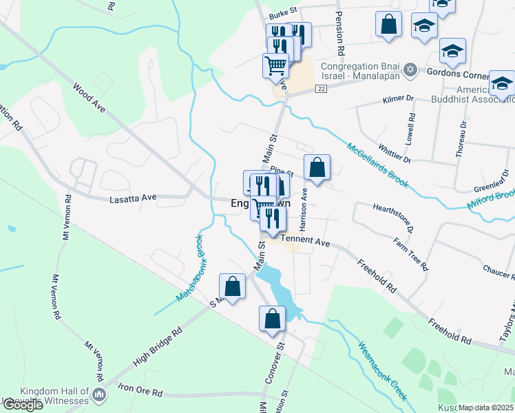 map of restaurants, bars, coffee shops, grocery stores, and more near in Englishtown