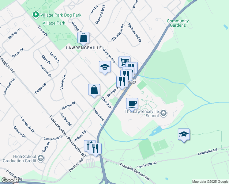 map of restaurants, bars, coffee shops, grocery stores, and more near 29 George Street in Trenton