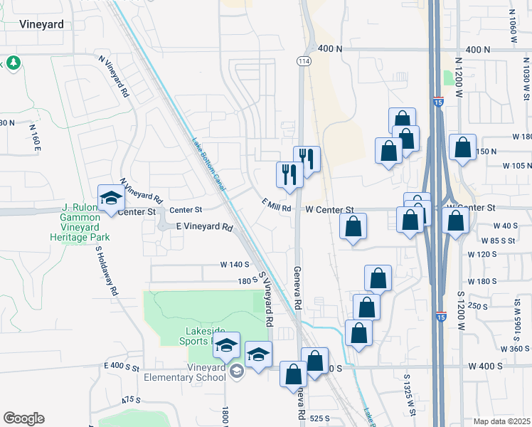 map of restaurants, bars, coffee shops, grocery stores, and more near 748 East Mill Road in Vineyard