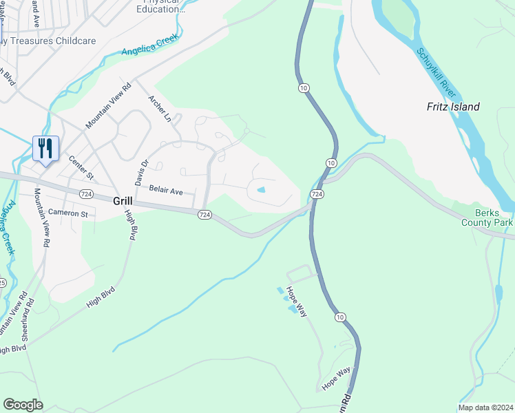 map of restaurants, bars, coffee shops, grocery stores, and more near 20 Kantner Lane South in Reading