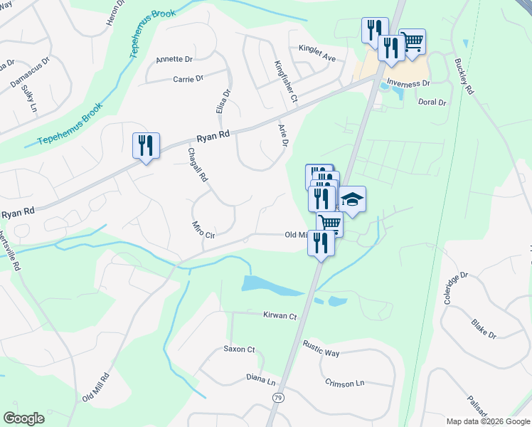 map of restaurants, bars, coffee shops, grocery stores, and more near 6 Silver Leaf Drive in Marlboro Township