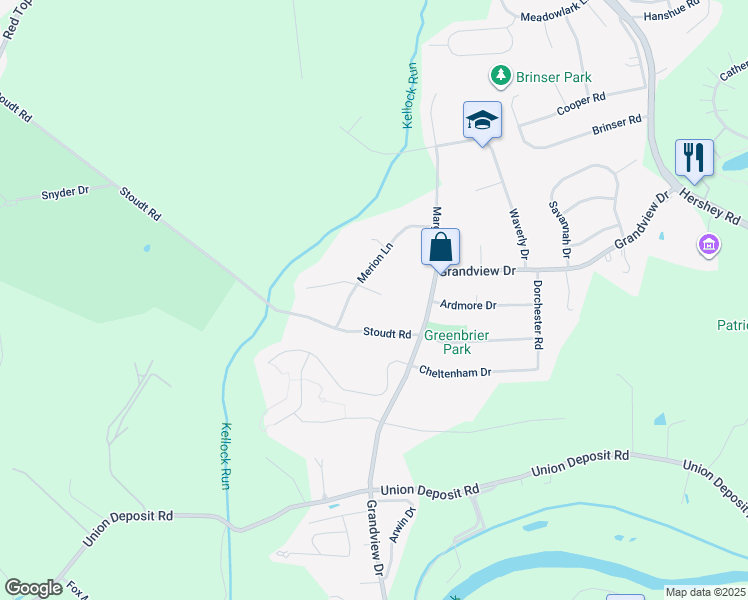 map of restaurants, bars, coffee shops, grocery stores, and more near 4 Christopher Court East in Hummelstown