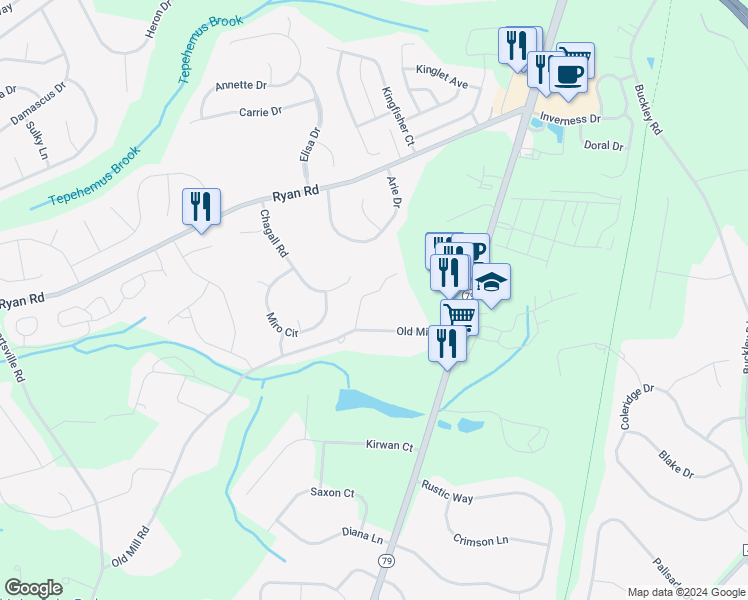 map of restaurants, bars, coffee shops, grocery stores, and more near 6 Silver Leaf Drive in Marlboro Township