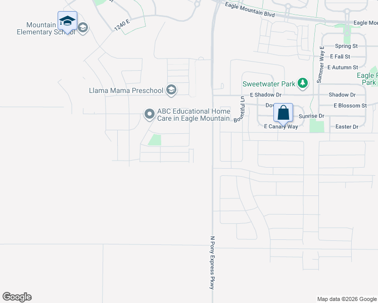 map of restaurants, bars, coffee shops, grocery stores, and more near 3412 Willy Way in Eagle Mountain