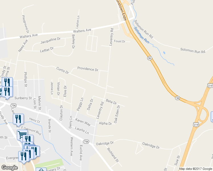 map of restaurants, bars, coffee shops, grocery stores, and more near 337 Leventry Road in Johnstown