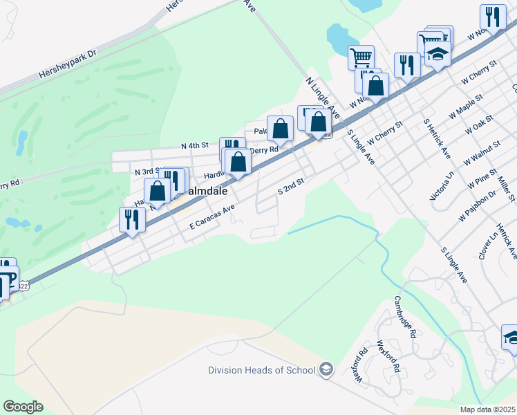 map of restaurants, bars, coffee shops, grocery stores, and more near 4 Hillcrest Drive in Hershey