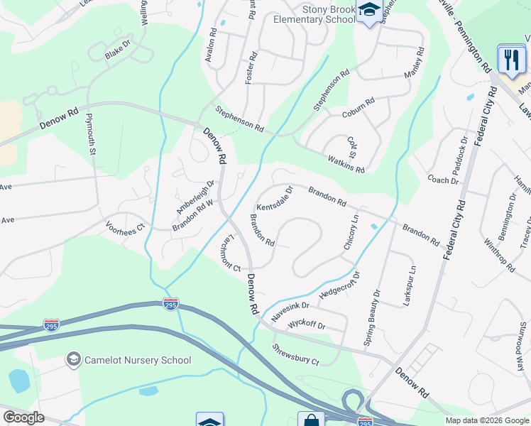 map of restaurants, bars, coffee shops, grocery stores, and more near 10 Kentsdale Drive in Pennington