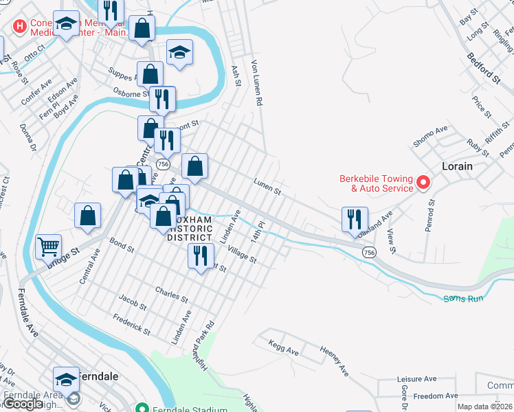 map of restaurants, bars, coffee shops, grocery stores, and more near 417 Russell Avenue in Johnstown