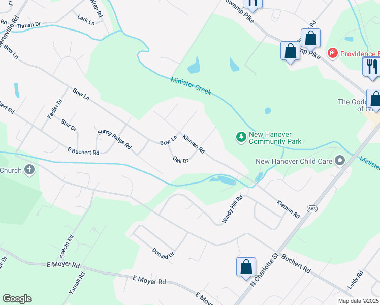 map of restaurants, bars, coffee shops, grocery stores, and more near 2731 Gail Drive in Gilbertsville