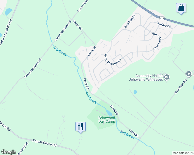 map of restaurants, bars, coffee shops, grocery stores, and more near 290 Countryside Circle in New Hope