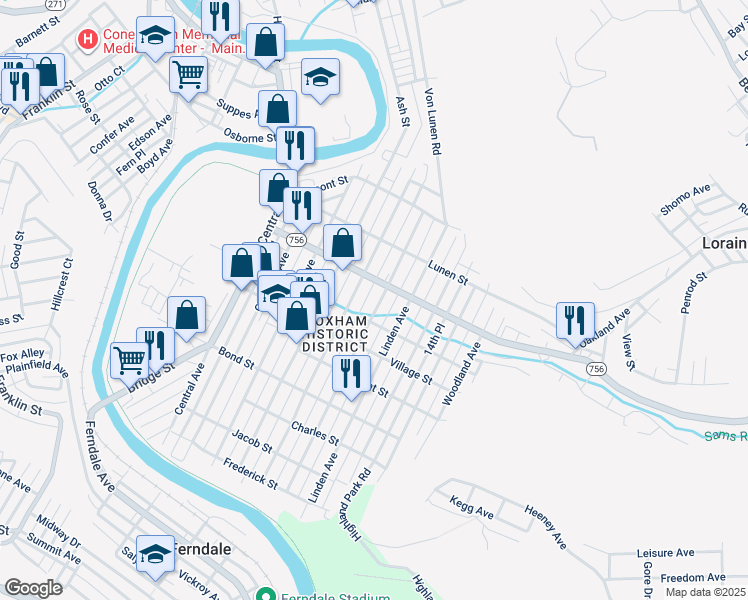 map of restaurants, bars, coffee shops, grocery stores, and more near 500-502 Cypress Avenue in Johnstown