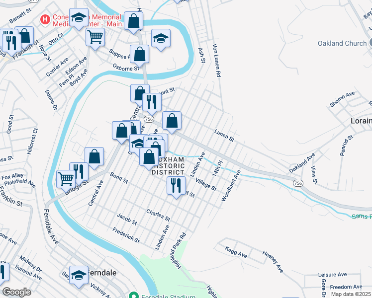 map of restaurants, bars, coffee shops, grocery stores, and more near 500-502 Cypress Avenue in Johnstown
